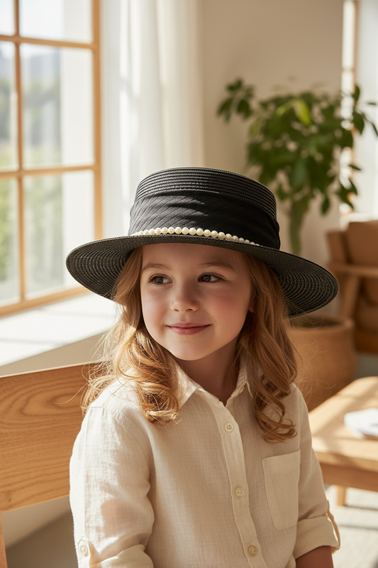Kylie Children's Adjustable Straw Sun Hat, Flat Top