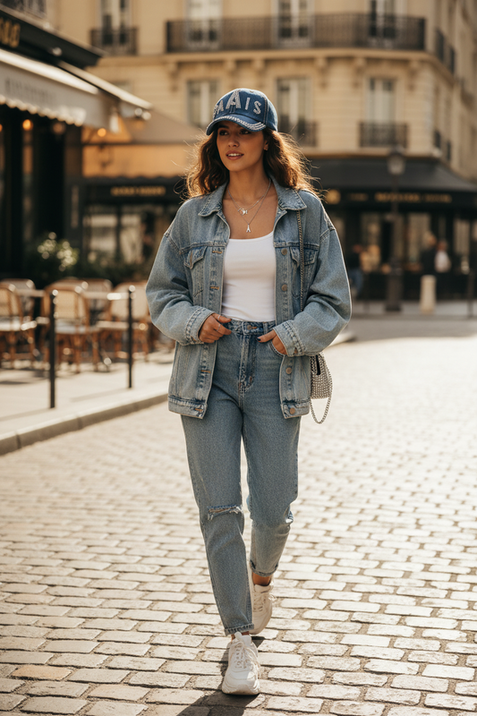 Paris Blue Denim Baseball Cap – Adjustable UV Protection