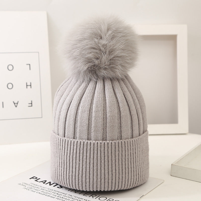The CapSpot - Fox Fur Ball Knit Hat