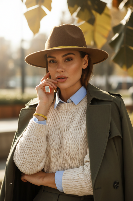 Dakota Wool Felt Fedora Hat with Ribbed Band