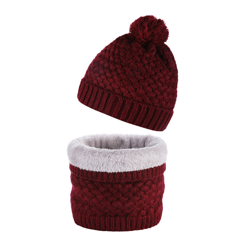 Plus Velvet Thick Knitted Fur Ball Hat Scarf Set Warm Wool Single