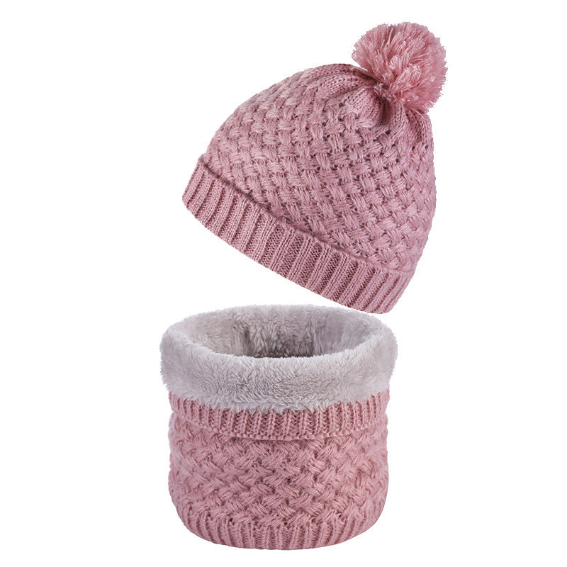 Plus Velvet Thick Knitted Fur Ball Hat Scarf Set Warm Wool Single