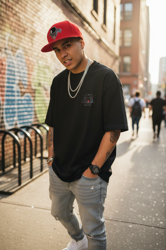 Terrell Red Adjustable Hip Hop Flat Brim Cotton Cap