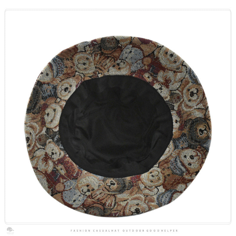 TheCapSpot - Cute Bear Jacquard Flat Bucket Hat Children Summer Fashion All-matching Sun-proof Bucket Hat