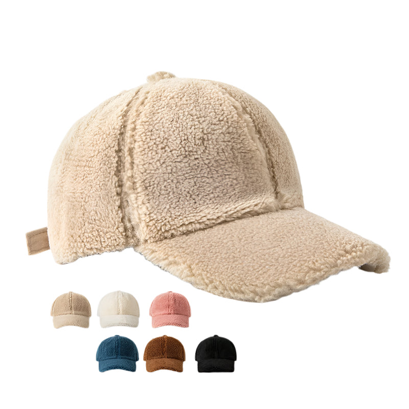 Lamb Wool Hat For Women Plush Peak Cap