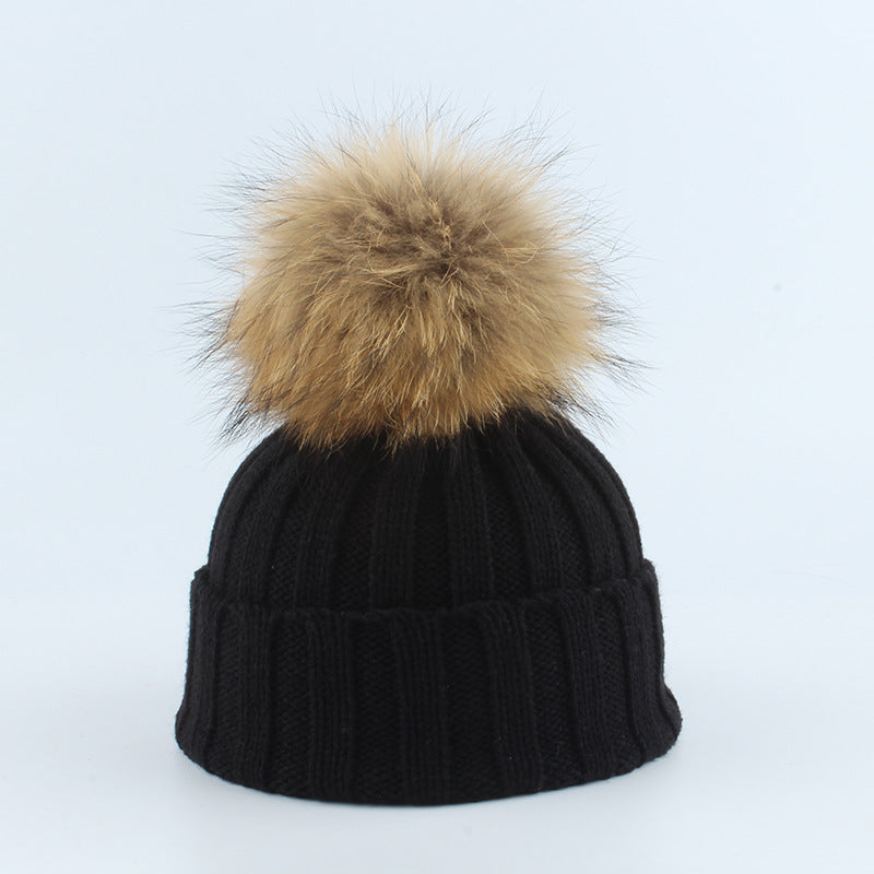 TheCapSpot - Raccoon Fur Ball Stocking Cap