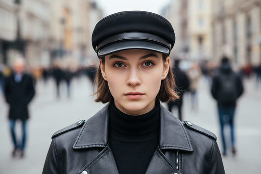 Black leather cap on a white background