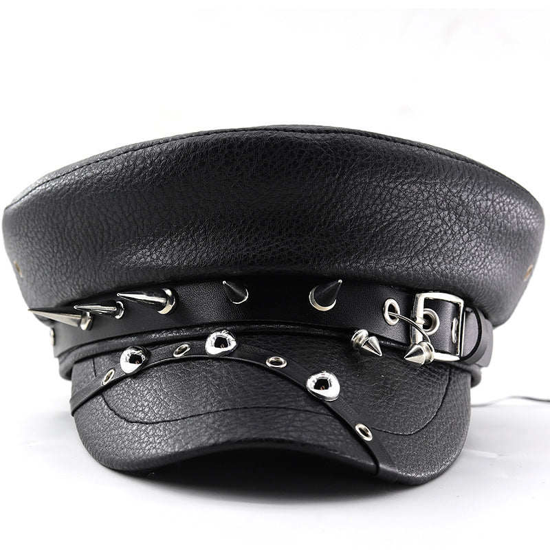 Knoxville Black Faux Leather Dome Beret Cap, Adjustable Fit