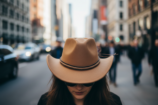 A red felt fedora hat with a brown band.