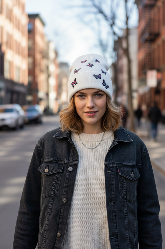 Butterfly Alien Daisy Embroidery Warm Knitted Hat Men And Women