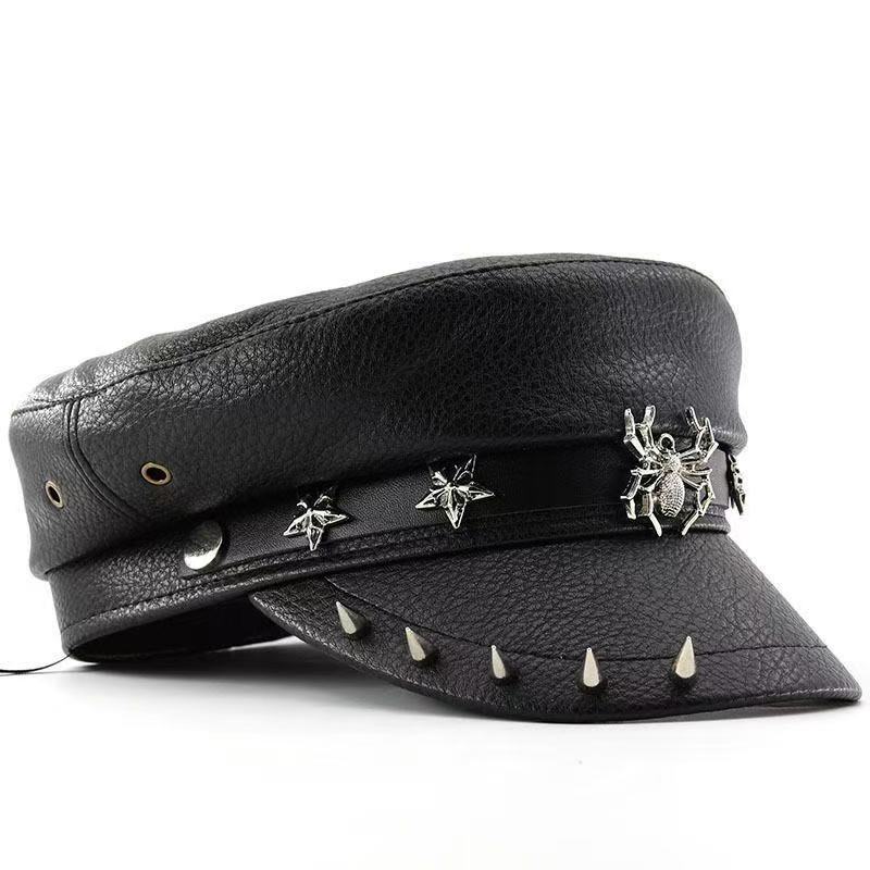 Hilson Flat-Top Faux Leather Beret Hat, Medium