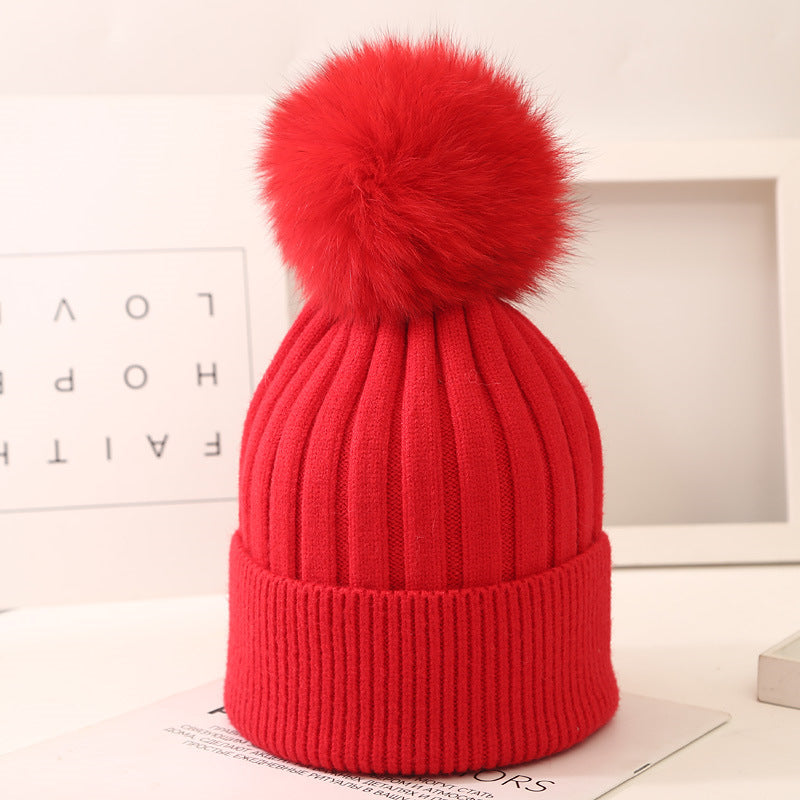 The CapSpot - Fox Fur Ball Knit Hat