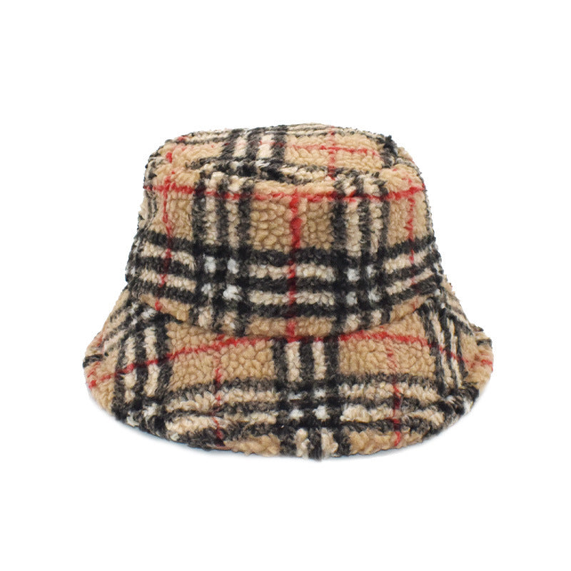 Plush Fisherman Women's Fashion Plaid Warm Basin Hat