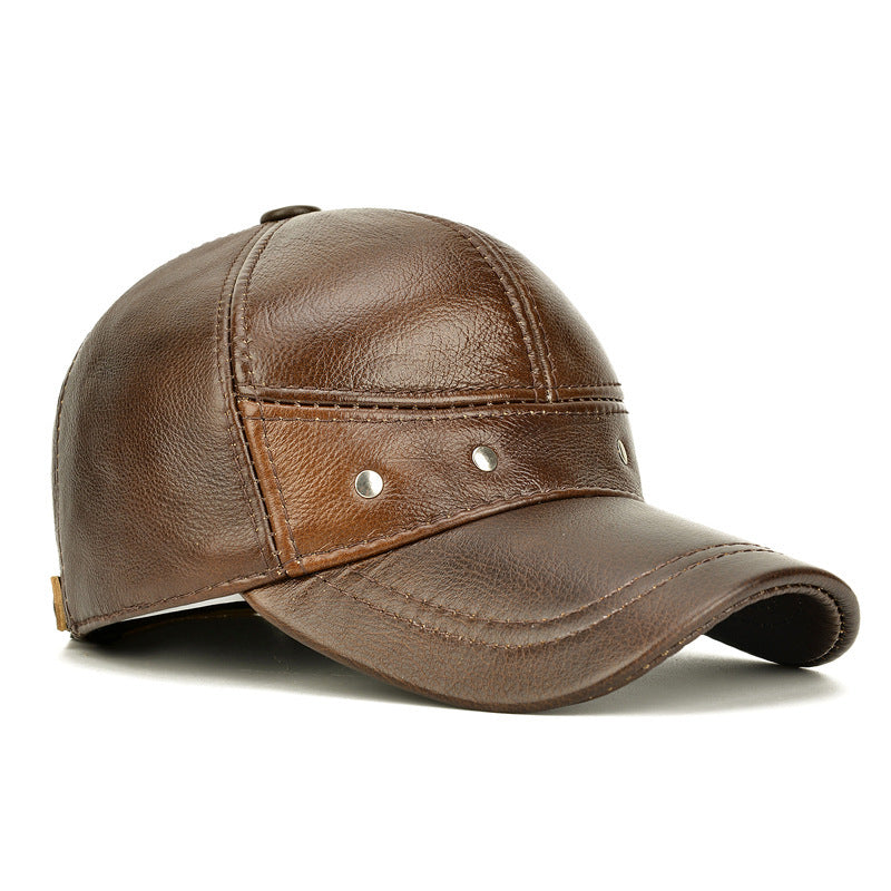 Cartwright Brown Genuine Leather Baseball Cap, Adjustable