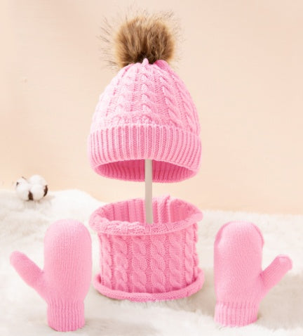 TheCapSpot - New Wool Single Color Twist Warm Children Hat Scarf Gloves