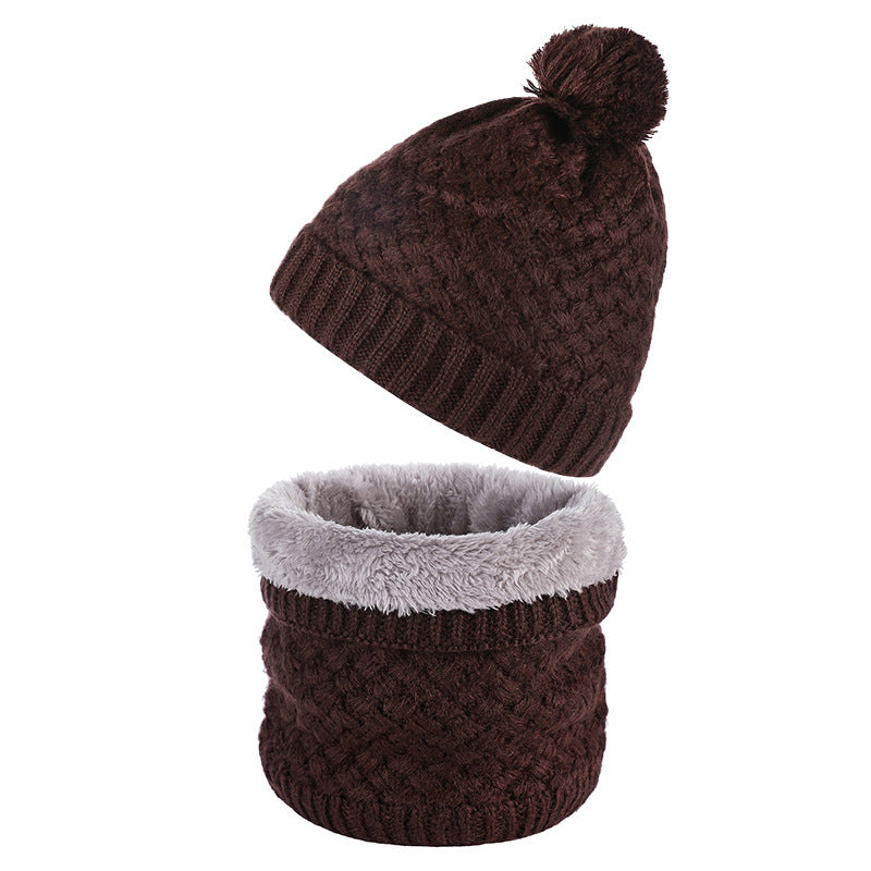 Plus Velvet Thick Knitted Fur Ball Hat Scarf Set Warm Wool Single