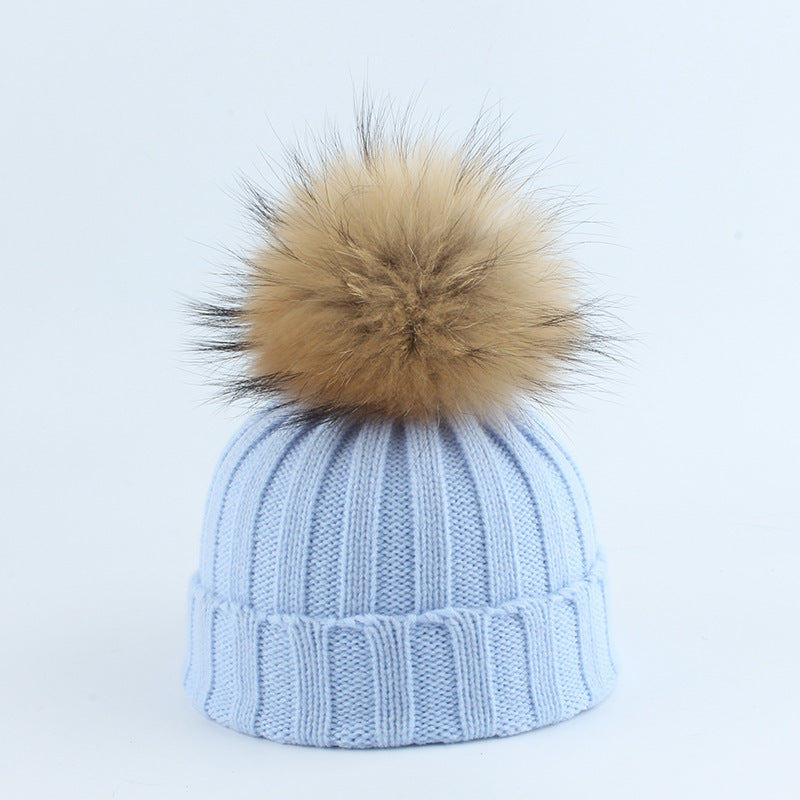 TheCapSpot - Raccoon Fur Ball Stocking Cap