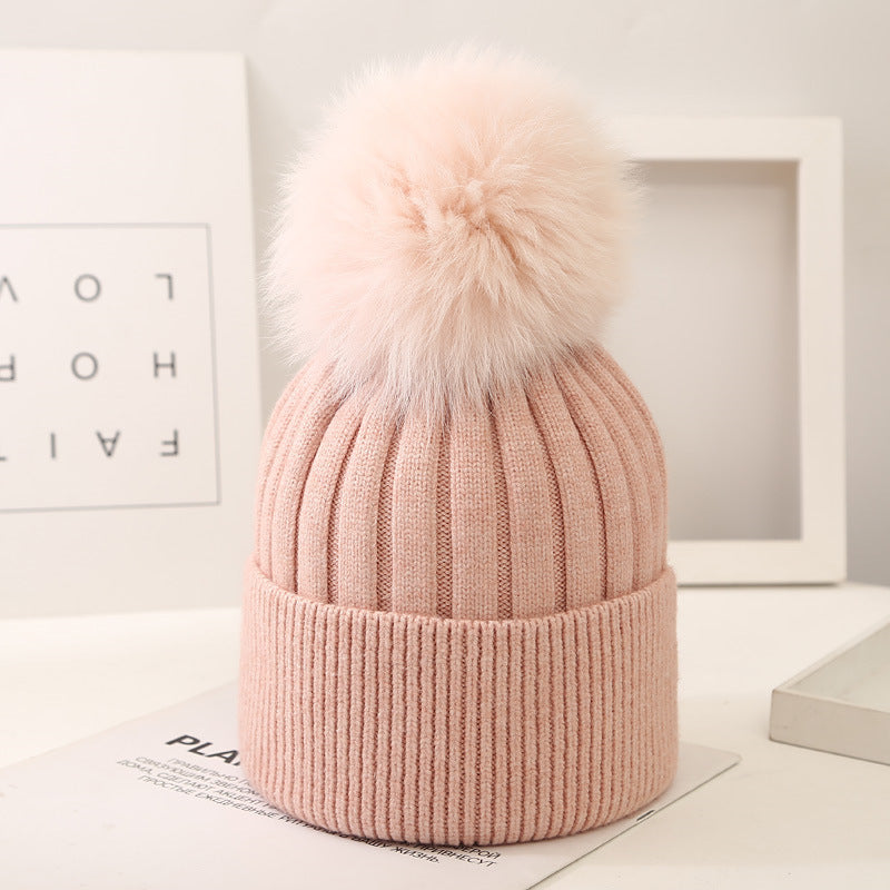 The CapSpot - Fox Fur Ball Knit Hat