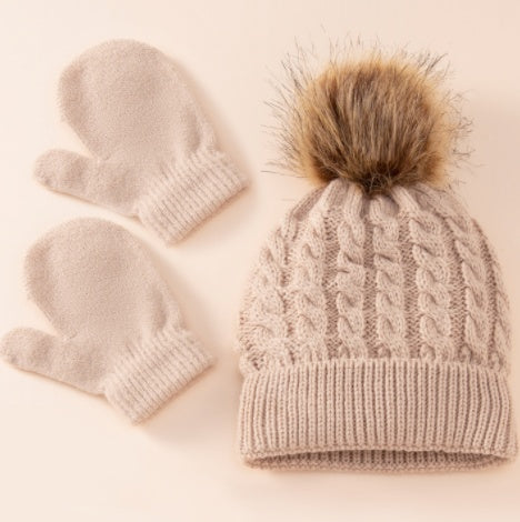 TheCapSpot - New Wool Single Color Twist Warm Children Hat Scarf Gloves