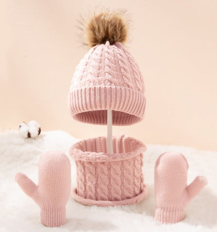 TheCapSpot - New Wool Single Color Twist Warm Children Hat Scarf Gloves