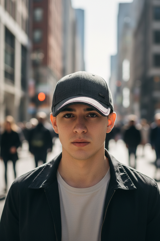 A black baseball cap with a brim and an adjustable strap, suitable for middle-aged and elderly men.