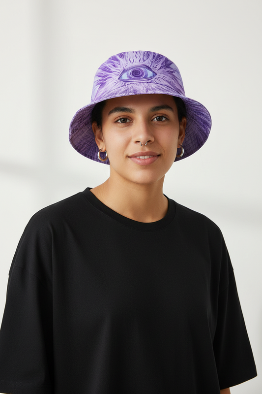 Eye Print Polyester Dome Bucket Hat – Punk & Street Style, M (58 cm)