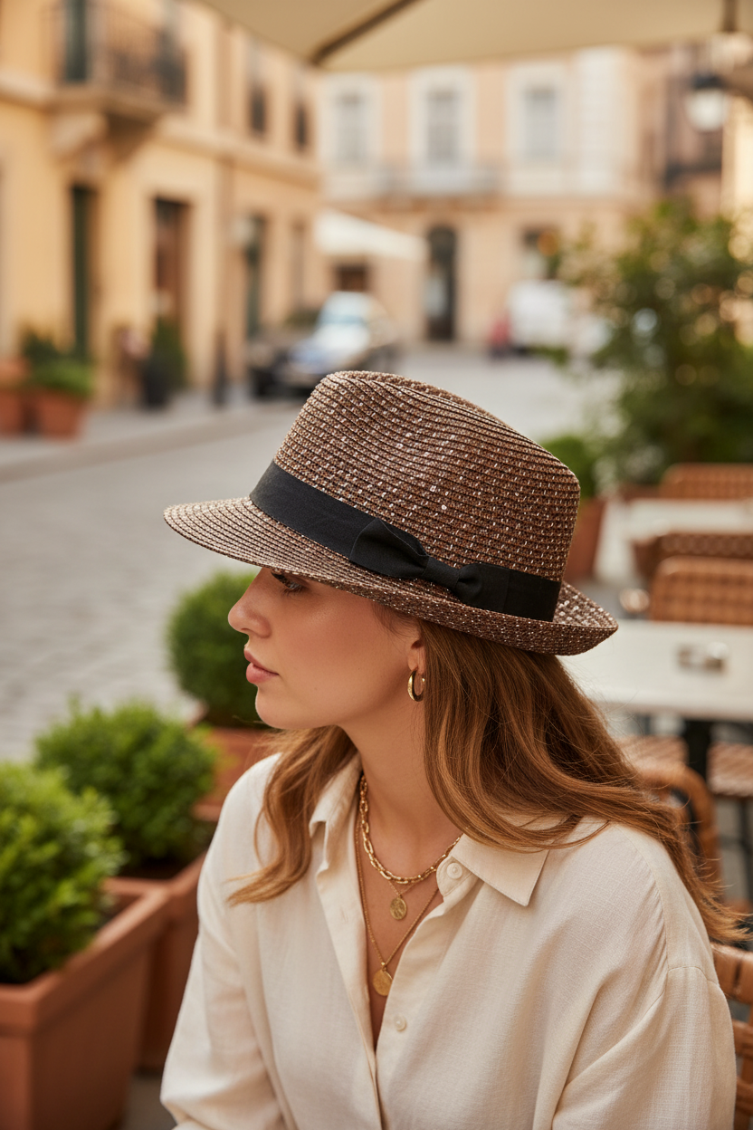 Longhardt Straw Fedora Hat with Adjustable Band