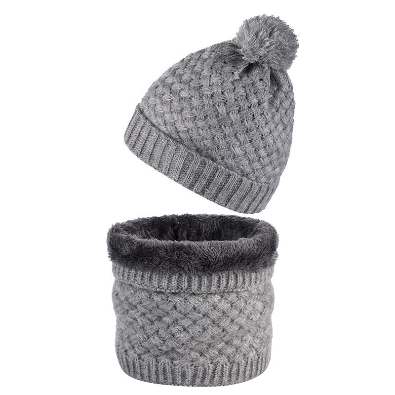 Plus Velvet Thick Knitted Fur Ball Hat Scarf Set Warm Wool Single
