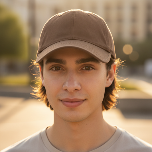 A collection of baseball caps in various colors including khaki, black, navy blue, dark gray, coffee, and green, displayed in a row.