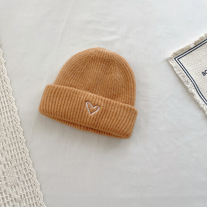 TheCapSpot - Heart Embroidery Solid Color Children Woolen Knitted Hat