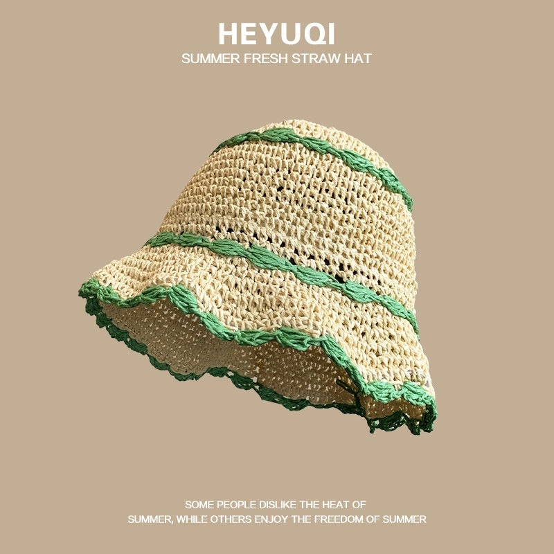 French Lace Raffia Hat Women's Summer Seaside