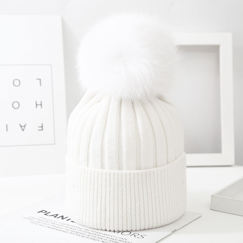 The CapSpot - Fox Fur Ball Knit Hat