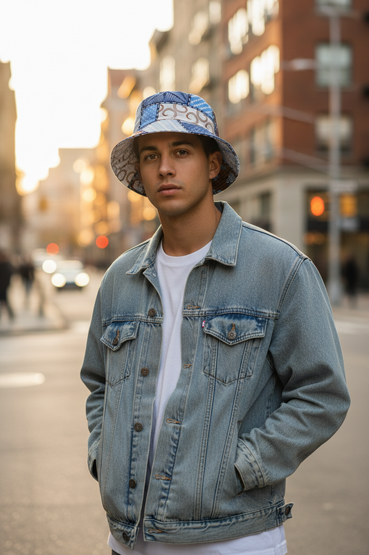 Coltrane Double-Sided Geometric Bucket Hat, Polyester, M
