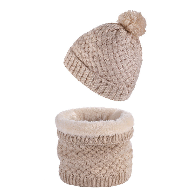 Plus Velvet Thick Knitted Fur Ball Hat Scarf Set Warm Wool Single