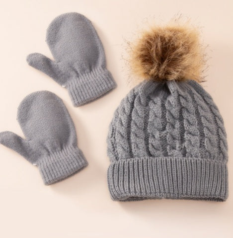 TheCapSpot - New Wool Single Color Twist Warm Children Hat Scarf Gloves