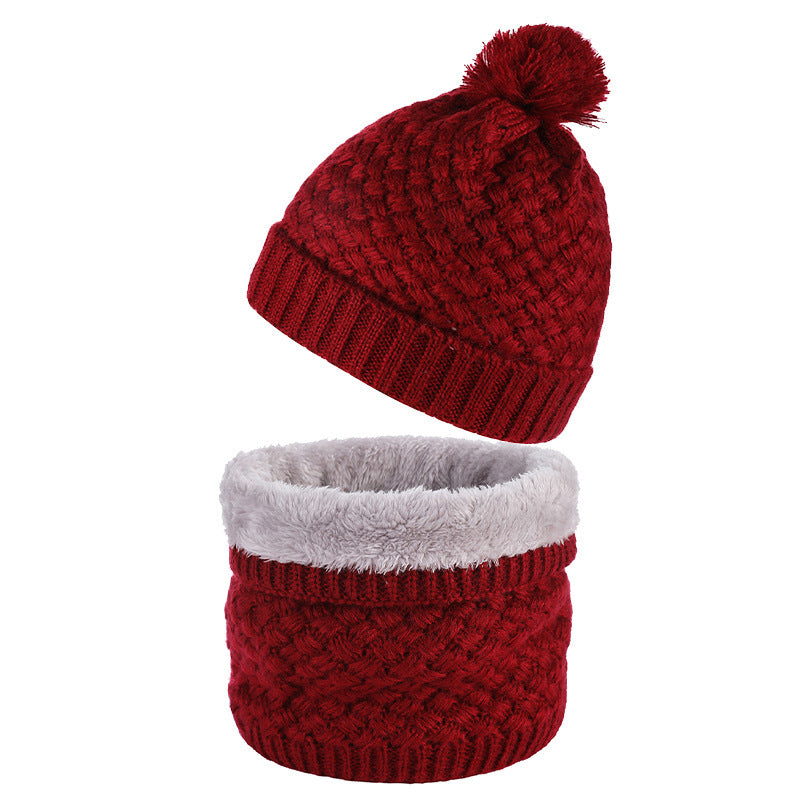 Plus Velvet Thick Knitted Fur Ball Hat Scarf Set Warm Wool Single