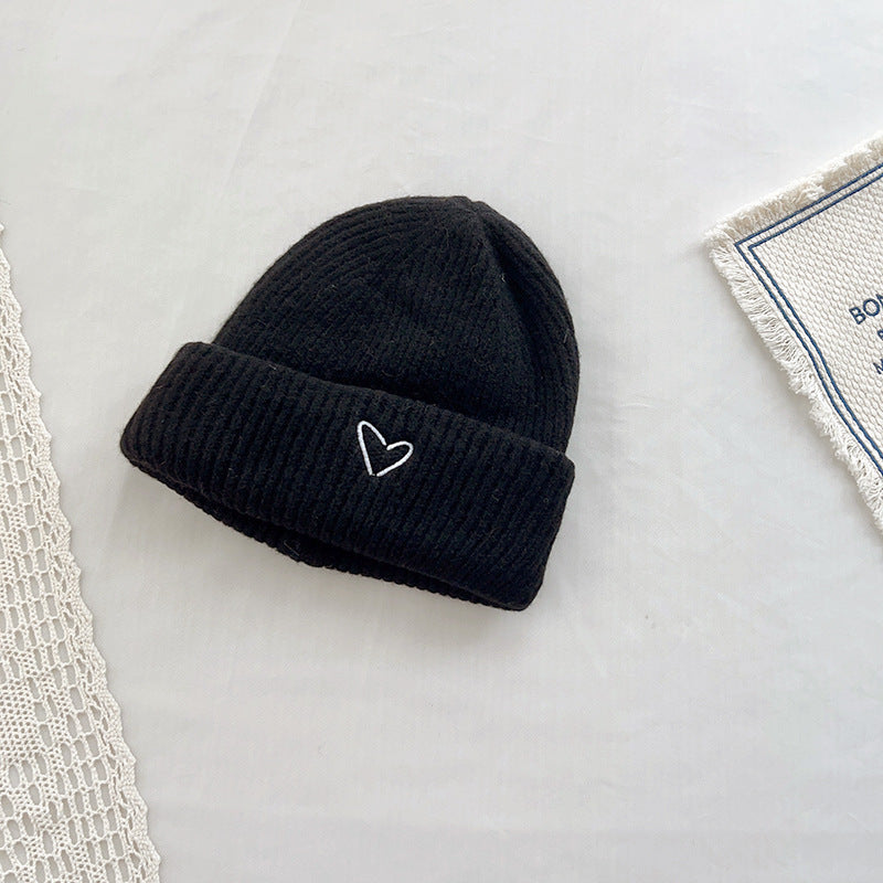 TheCapSpot - Heart Embroidery Solid Color Children Woolen Knitted Hat