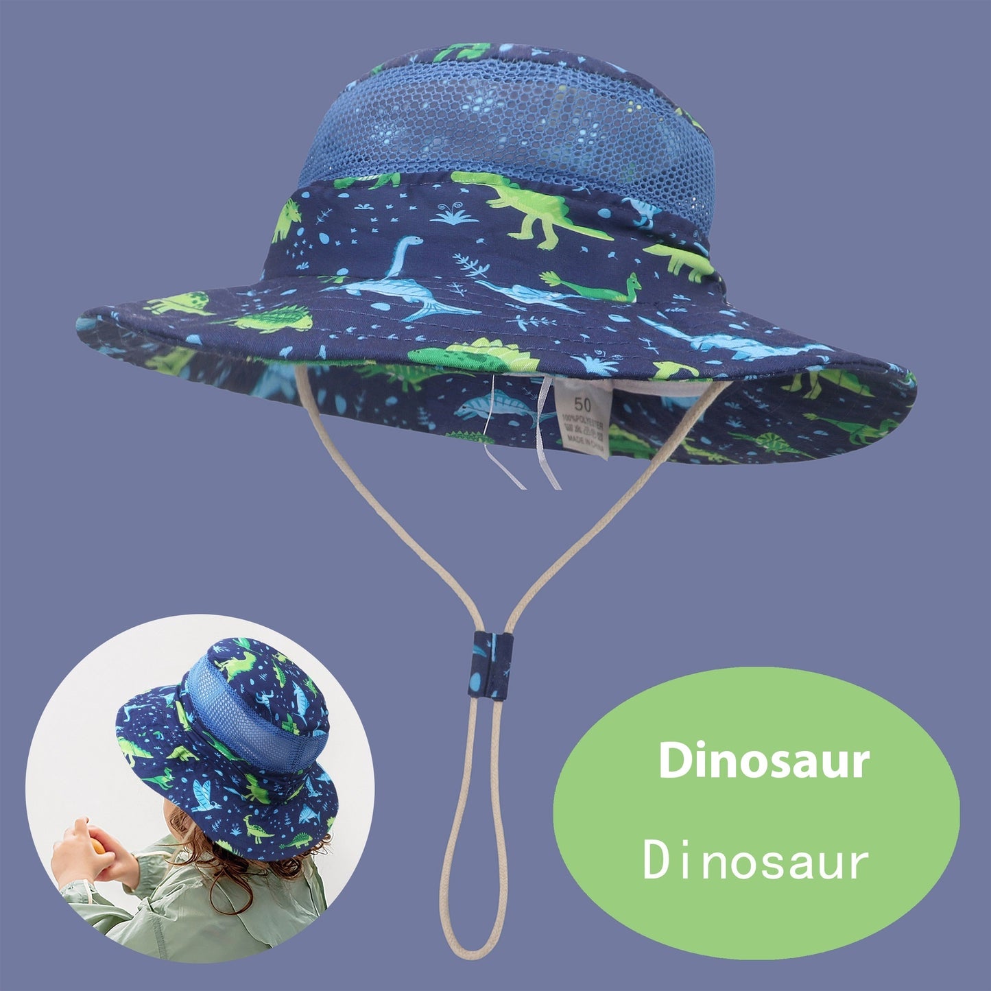 Children's Sun Hat Summer Breathable Mesh Cartoon Dinosaur Printing Outdoor Sunshade