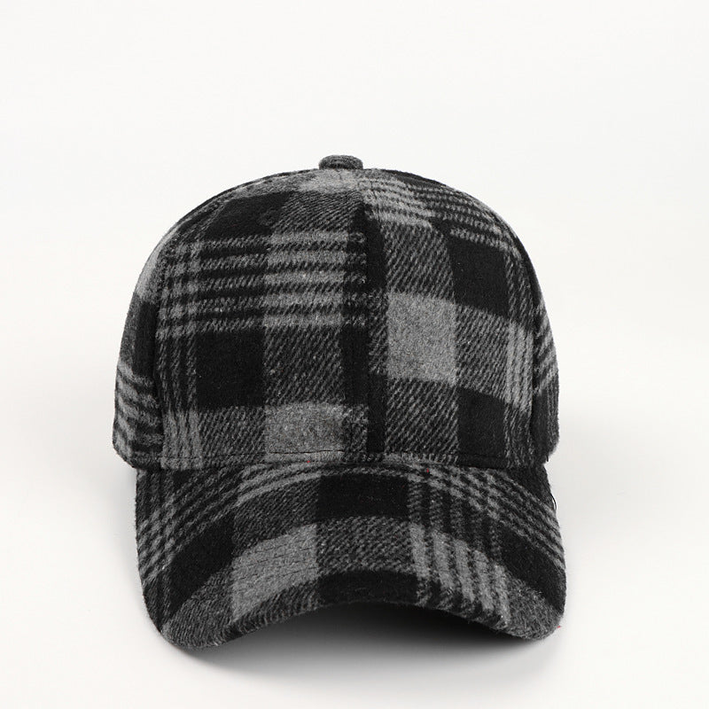 TheCapSpot - Baseball Cap Female Plaid Woolen Hard Top Peak Cap