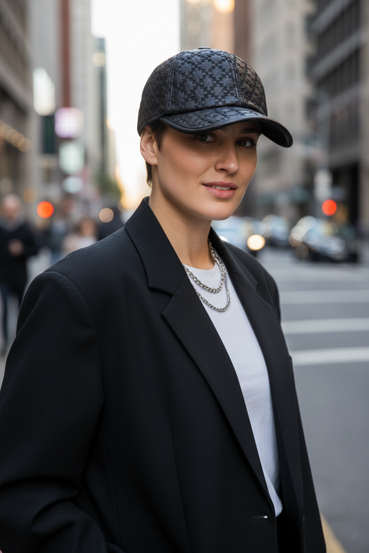 Black textured baseball cap on a white background