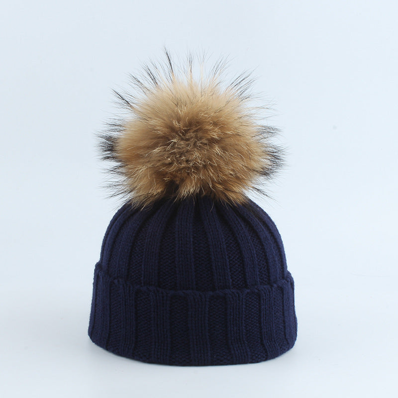 TheCapSpot - Raccoon Fur Ball Stocking Cap