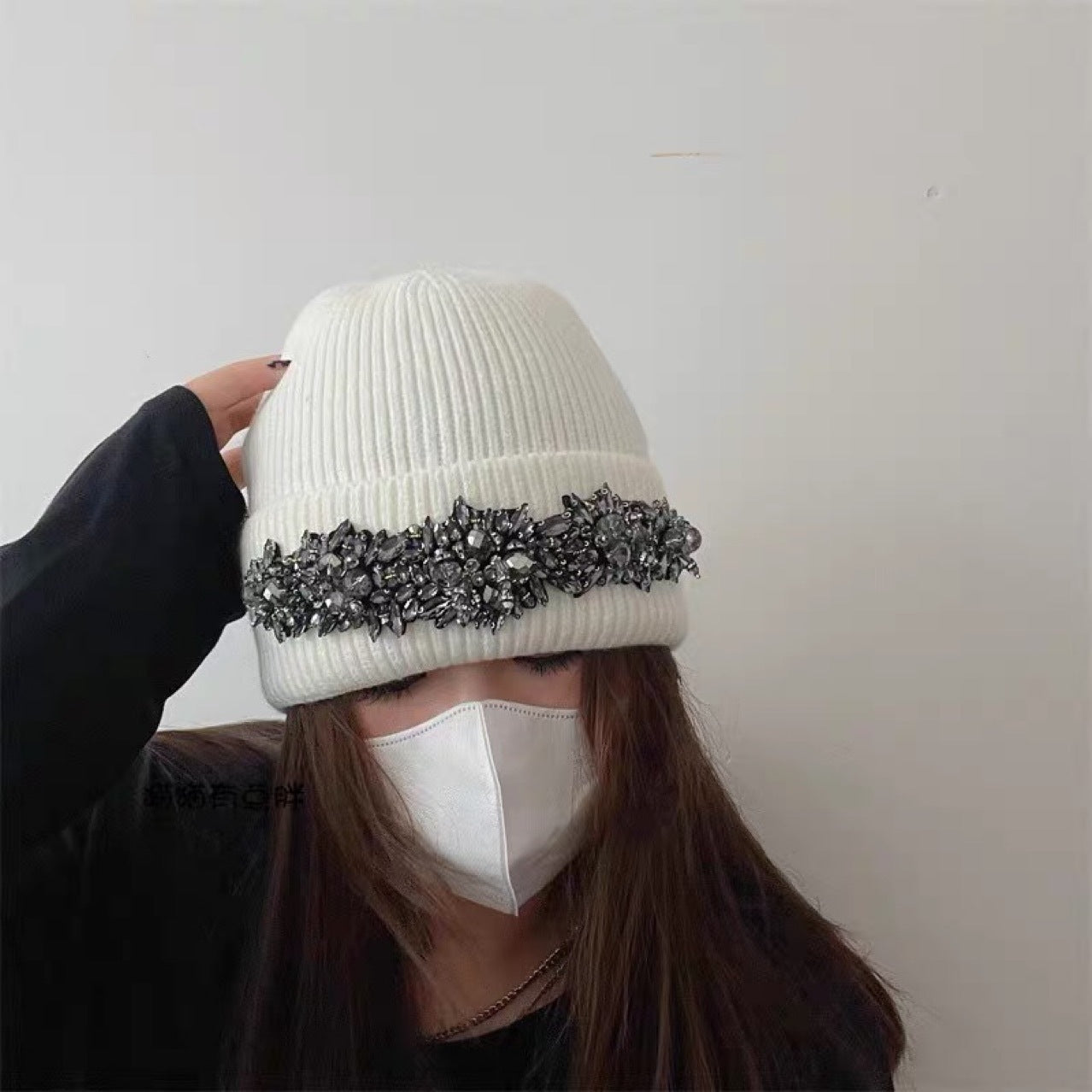 TheCapSpot - French Heavy Industry Rhinestone Inlaid Woolen Cap Women