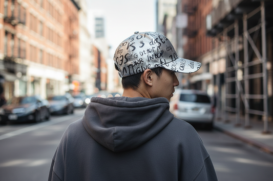 Silver cap with black text on a gray background