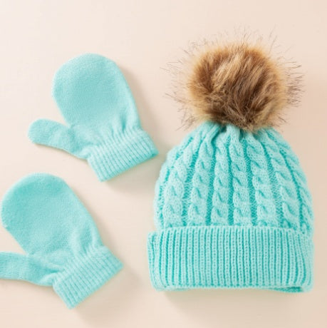 TheCapSpot - New Wool Single Color Twist Warm Children Hat Scarf Gloves