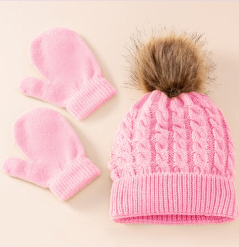TheCapSpot - New Wool Single Color Twist Warm Children Hat Scarf Gloves