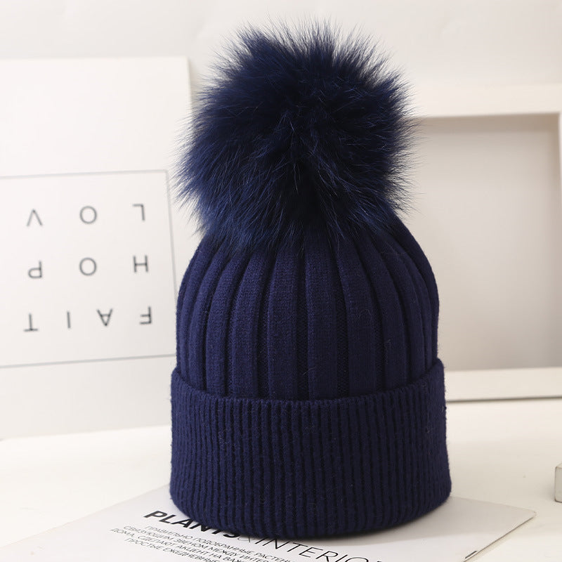 The CapSpot - Fox Fur Ball Knit Hat