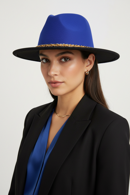 Abilene Two-Tone Fedora Hat with Chain Accent