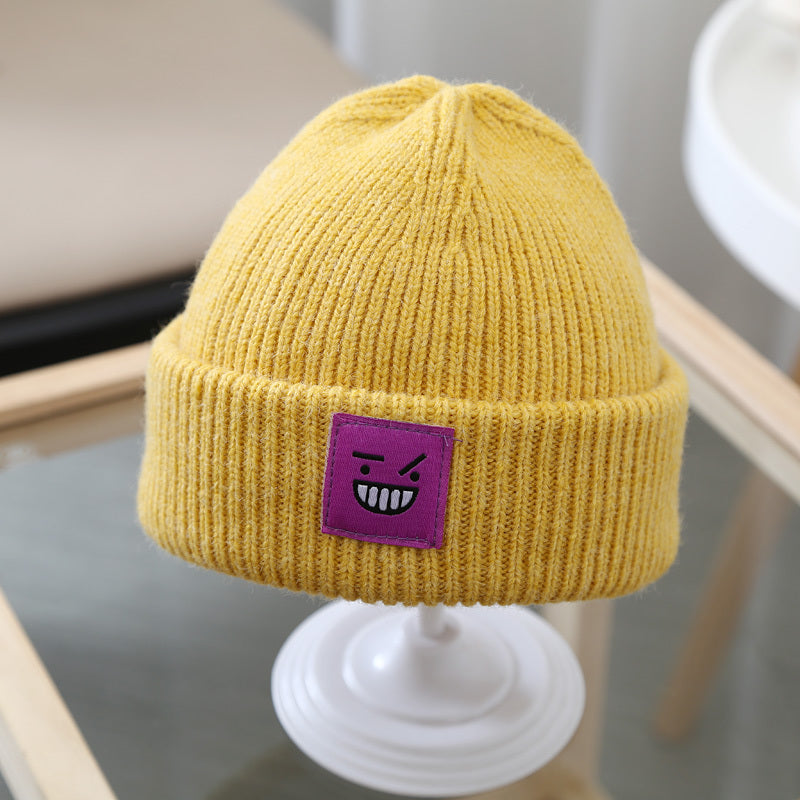 Candy Color Expression Cloth Label Children's Knitted Hats