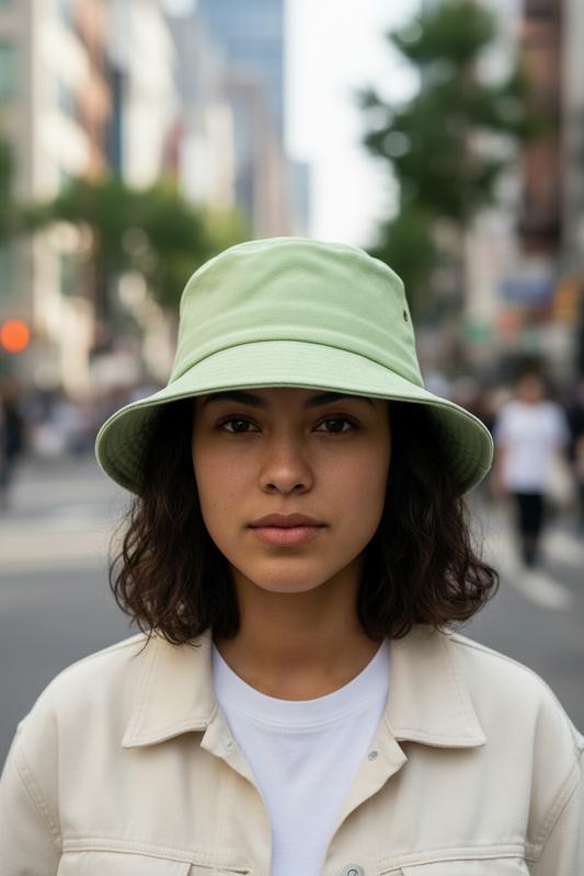 Light green bucket hat on a white background