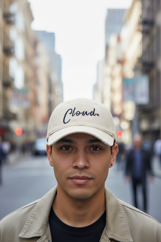 A collection of baseball caps in various colors with 'Cloud' embroidered on the front.